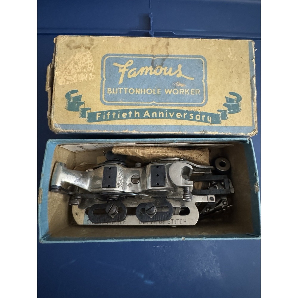 Vintage Famous Buttonhole Worker Sewing Machine Attachment w/ Box & Papers Sears